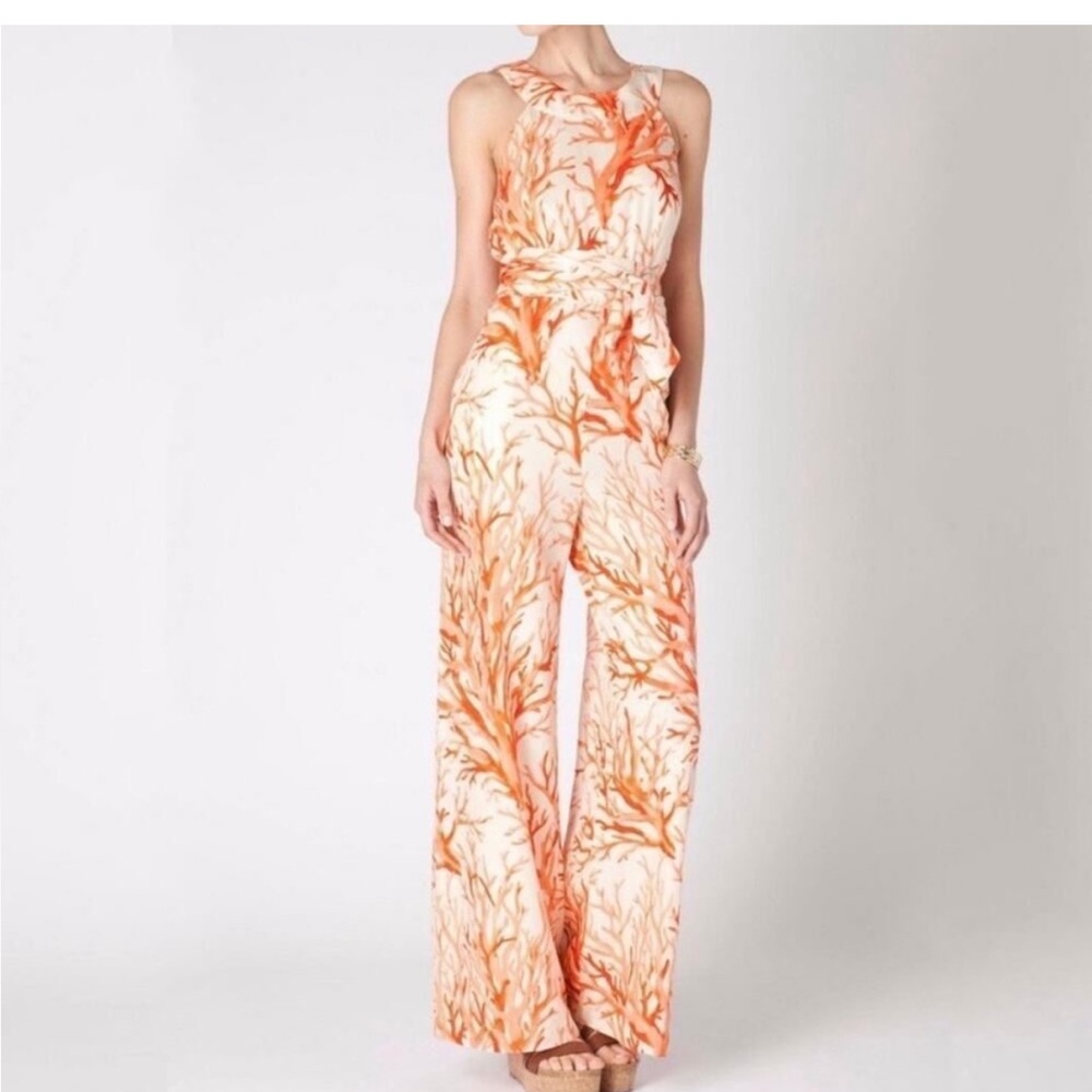 Elevenses Anthropologie Lophelia Coral Silk Jumpsuit 2! Beautiful! $198